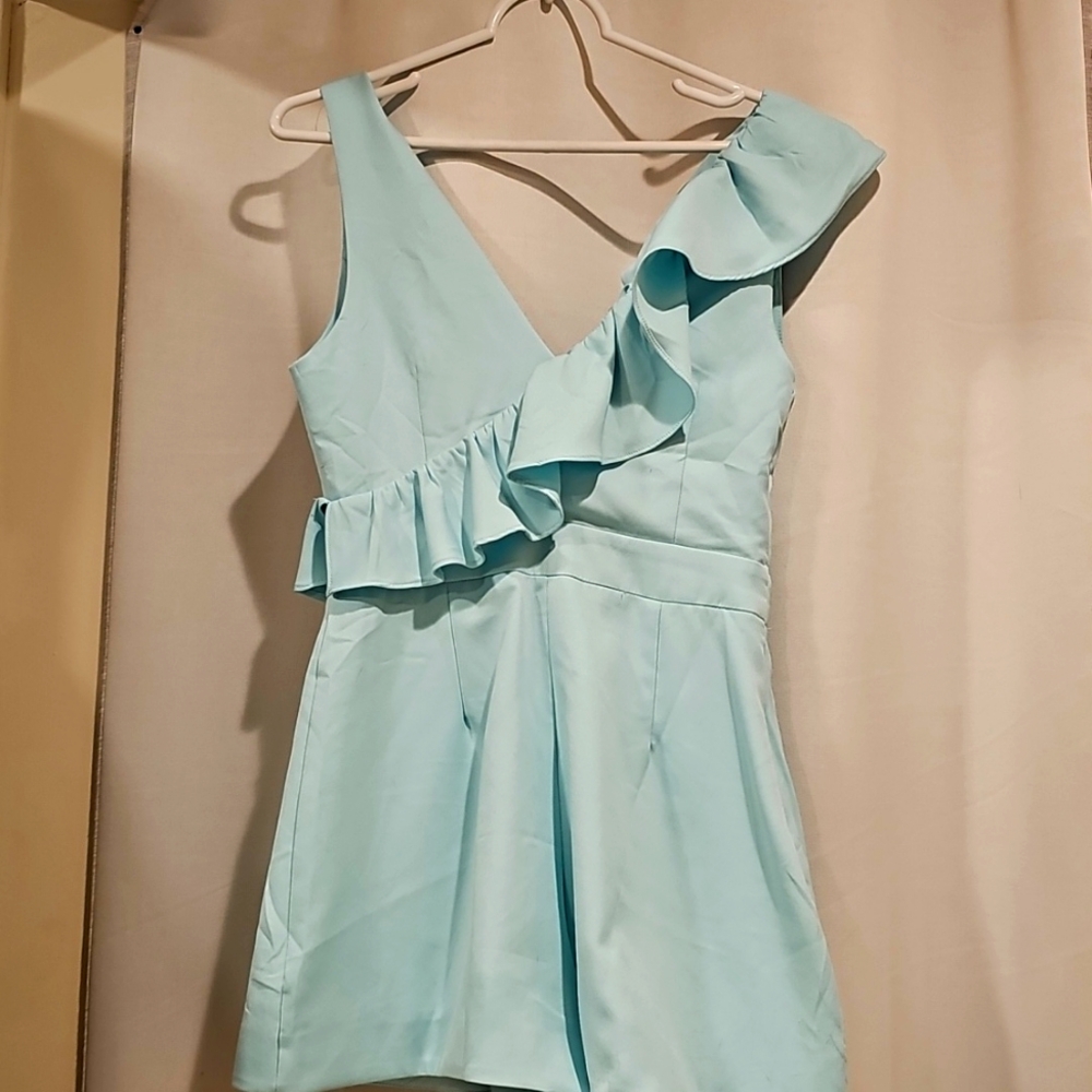 Stylish Light Blue Ruffle Romper - Picture 2 of 3